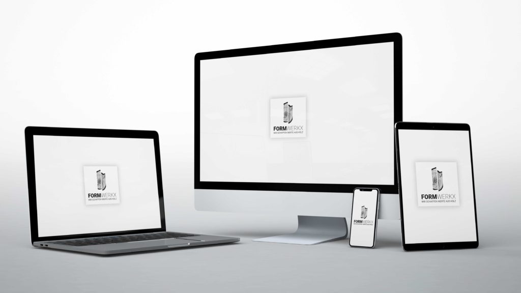 Webseite auf Laptop, Bildschirm, Tablet und Handy