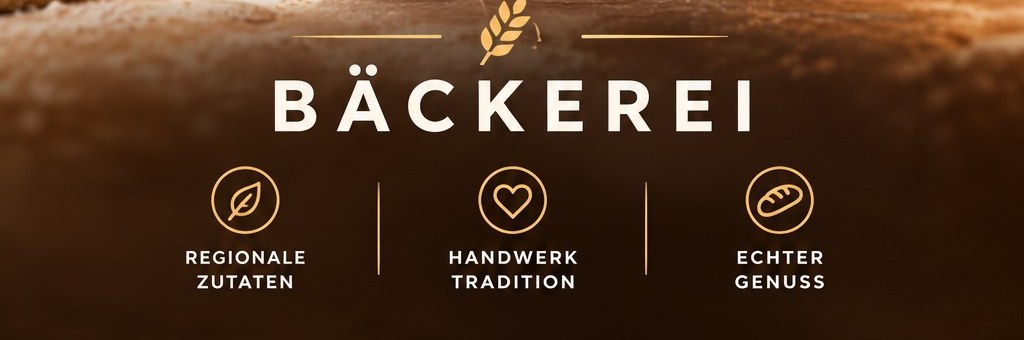 Ausschnitt aus dem KI-Plakat: Schriftzug „Bäckerei“ und drei Symbole mit den Schlagworten „Regionale Zutaten“, „Handwerk Tradition“ und „Echter Genuss“